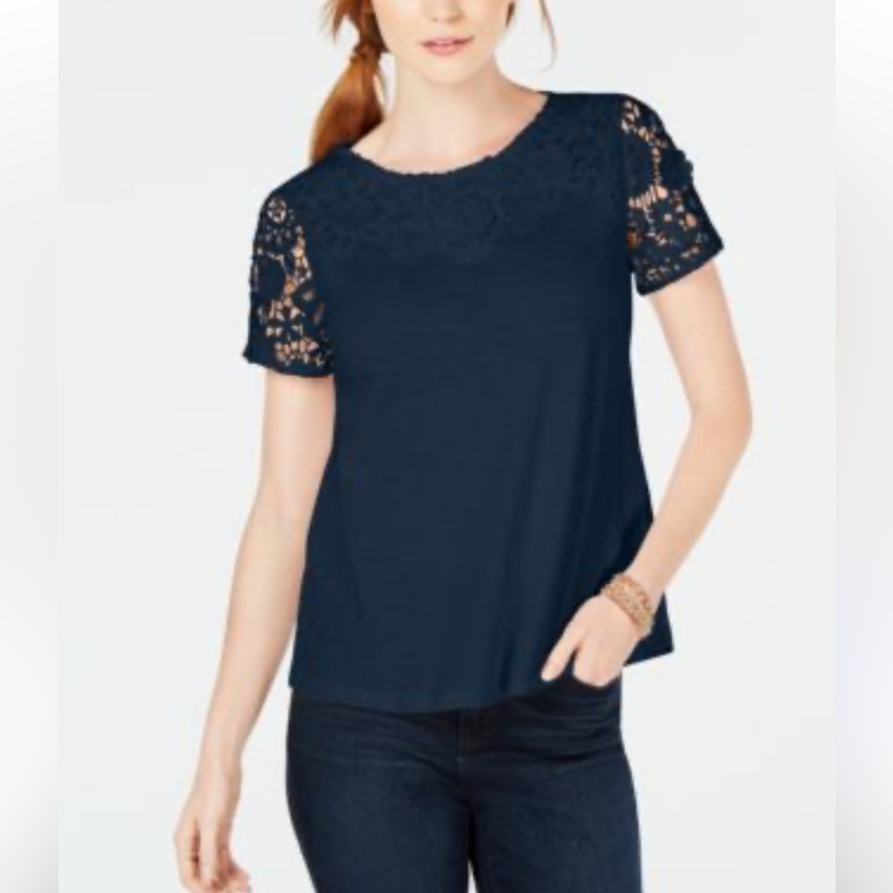 Charter Club Lace Yoke Appliqué Shirt